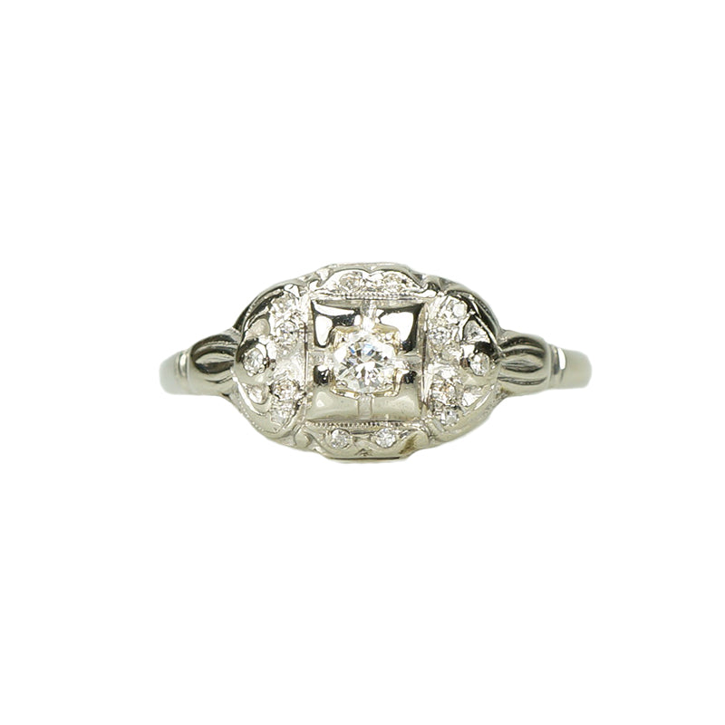 Vintage White Gold and Diamond Engagement Ring - Gem Set Love