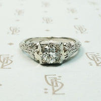 Old European Cut Doamon White Gold Filigree Engagement Ring