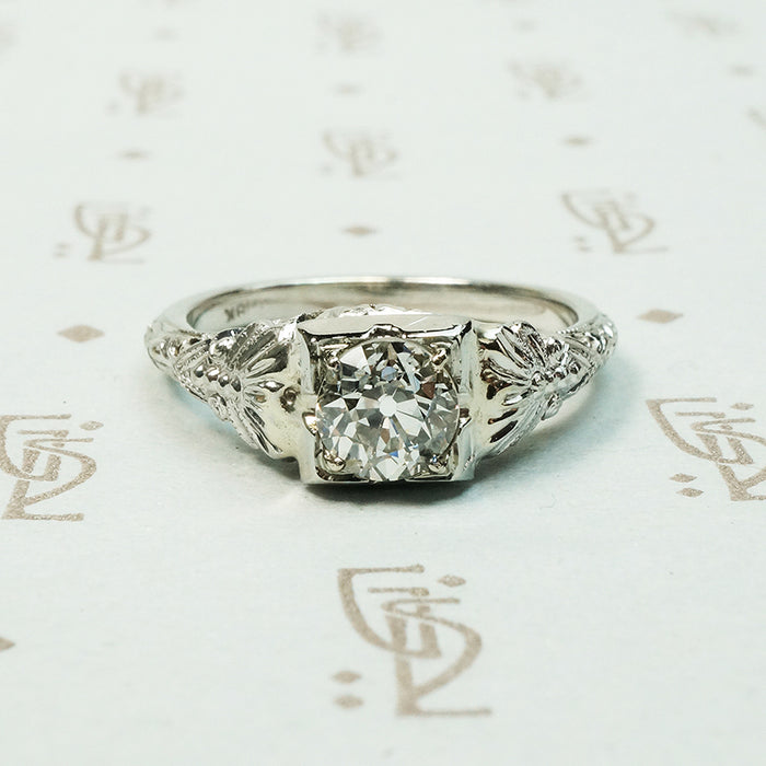 Old European Cut Doamon White Gold Filigree Engagement Ring