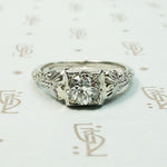 Old European Cut Doamon White Gold Filigree Engagement Ring