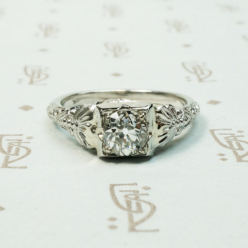 Old European Cut Doamon White Gold Filigree Engagement Ring