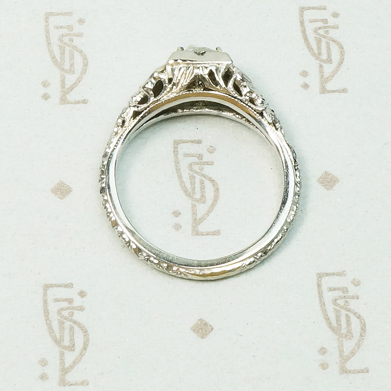 White Gold Filigree Old Euro Diamond Engagement Ring