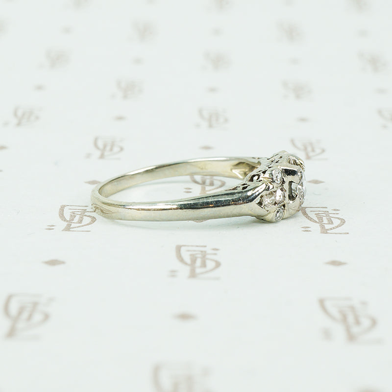 vintage 1930's white gold engagement ring side view