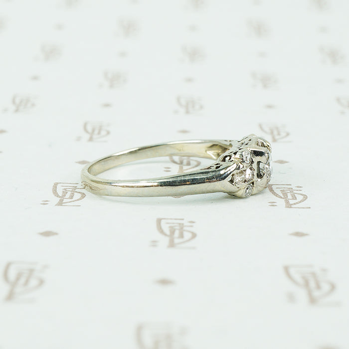 vintage 1930's white gold engagement ring side view
