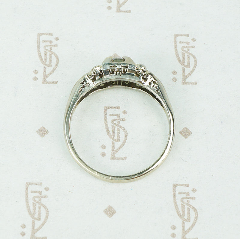 vintage 1930's white gold engagement ring side view