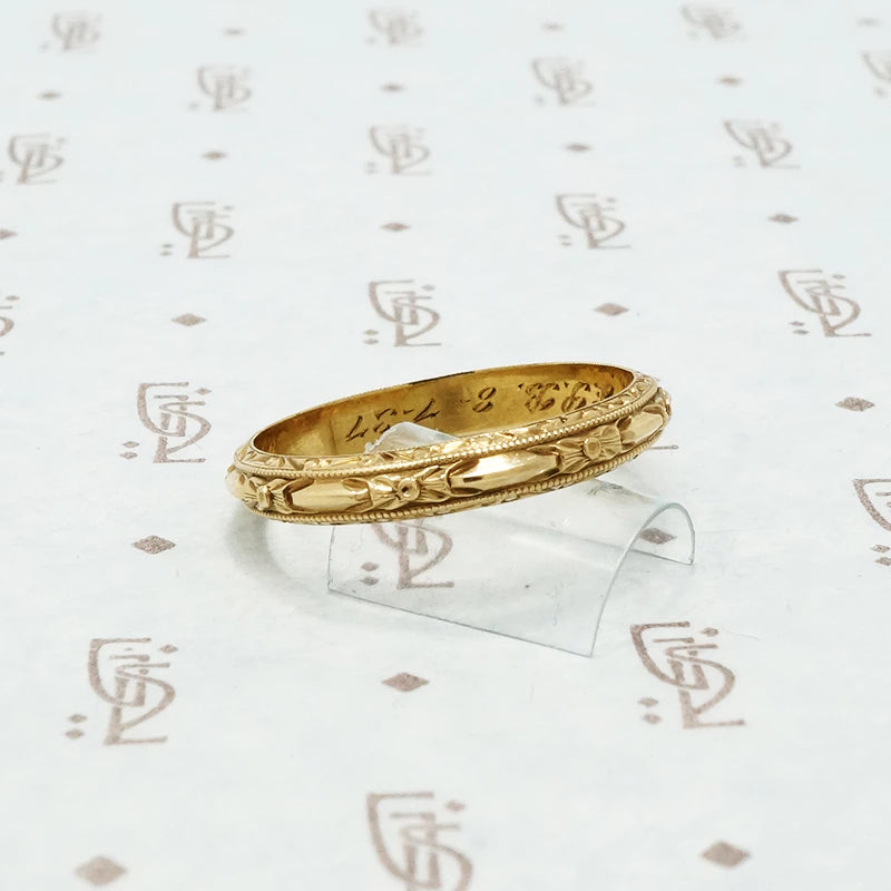 1937 14k gold engraved wedding band