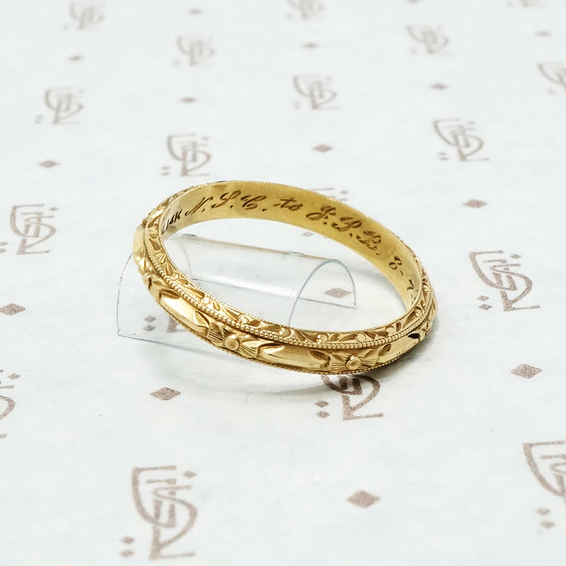 1937 14k gold engraved wedding band
