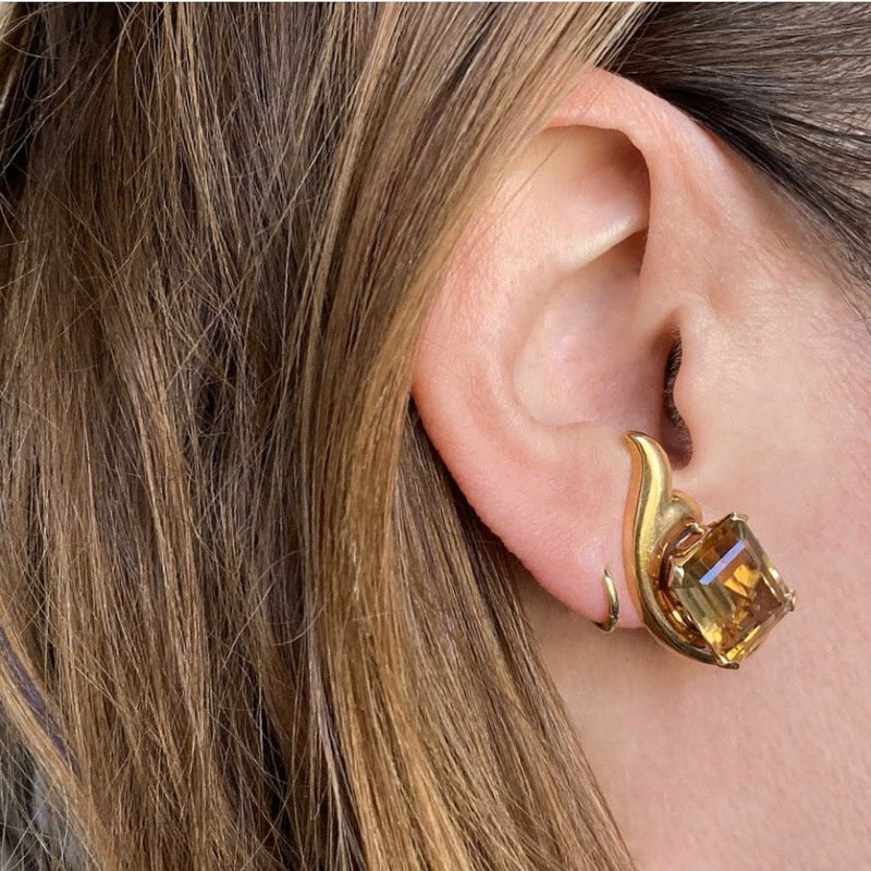 Vintage 1940s Retro Rose Gold and Citrine Ear Clips