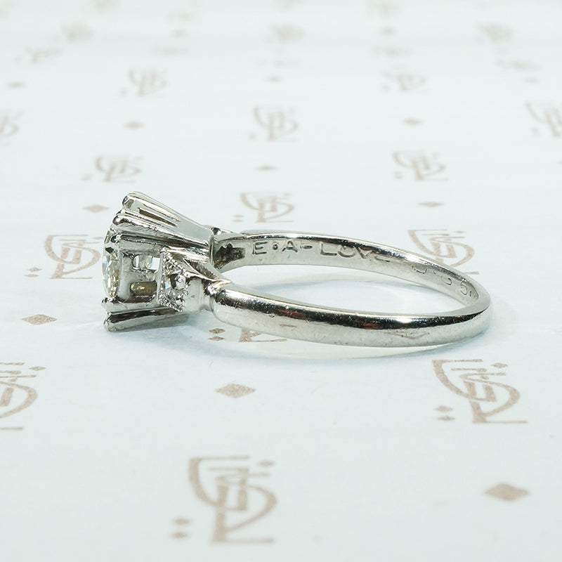 classic 1940's engagement ring in Platuinum  with an old euro cut diamond