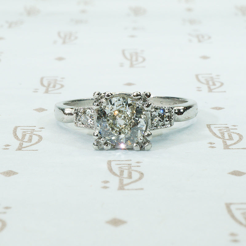 classic 1940's engagement ring in Platuinum  with an old euro cut diamond