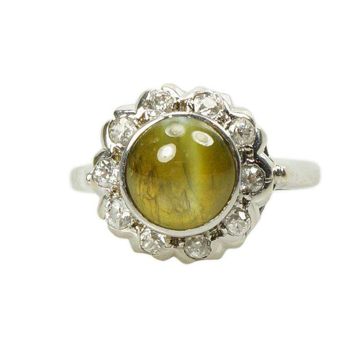 Vintage Cats Eye Chrysoberyl and Diamond Ring