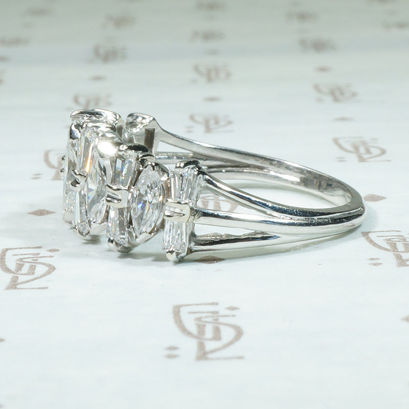 Mod 1960's Marquis and Baguette Diamond Ring