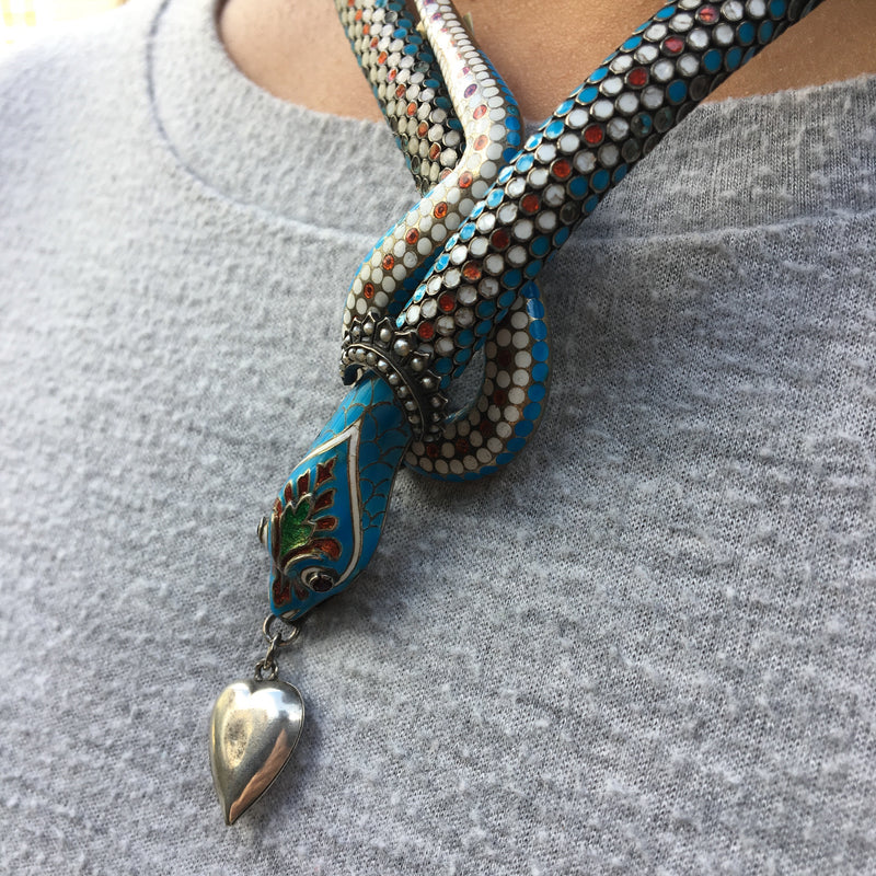 Vintage Silver Enamel Snake Necklace