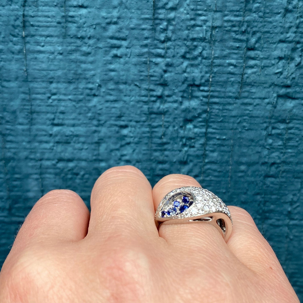 Unique Futuristic Diamond & Sapphire Cluster Ring