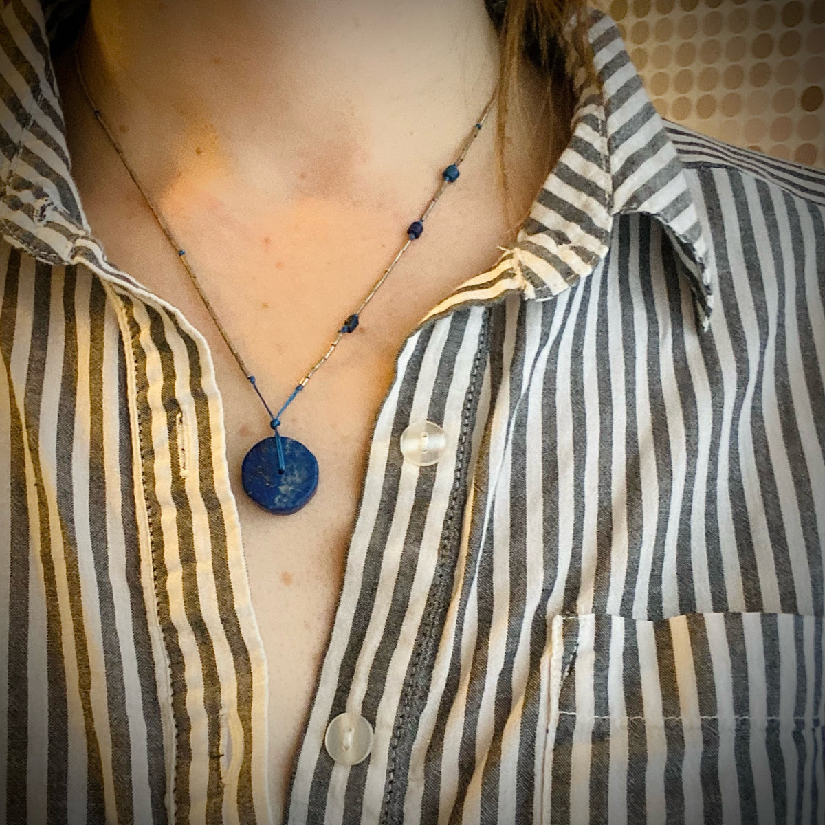 Silver Bead & Ancient Lapis Disc Necklace by Ancient Influences