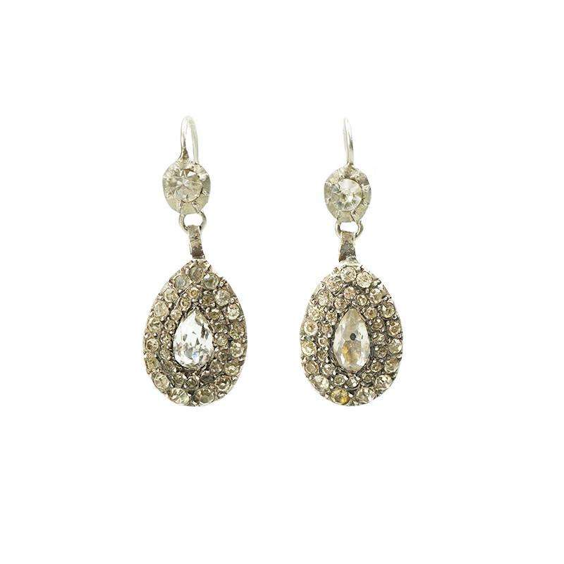 Antique Dangly Teardrop Paste Earrings in Silver