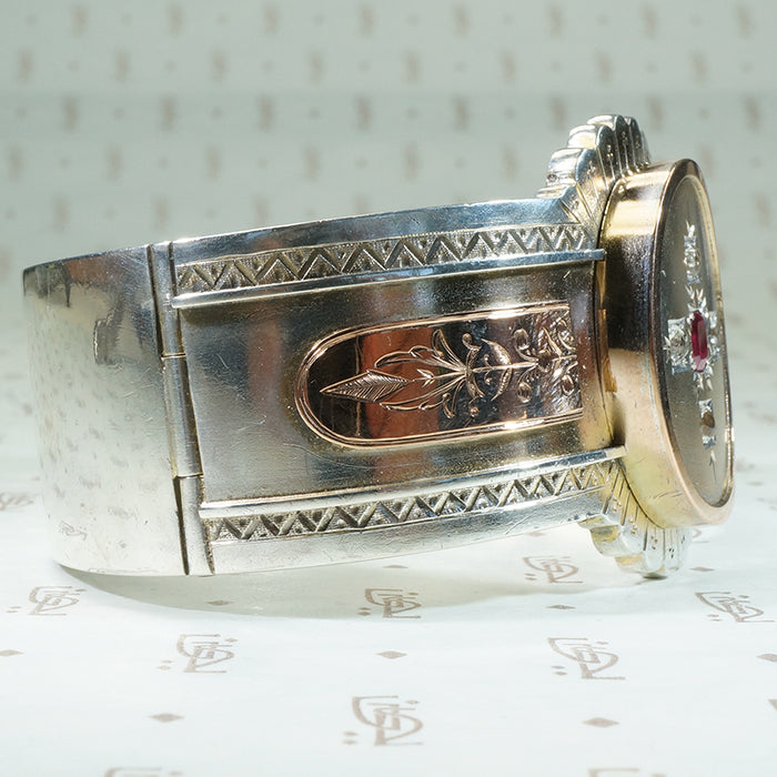 Rose Gold and Sterling 19thc Gem Set Cuff