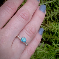 Natural Blue Zircon Solitaire with Hearts & Flowers