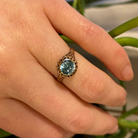 Dazzling Natural Blue Zircon in Gold Filigree Ring