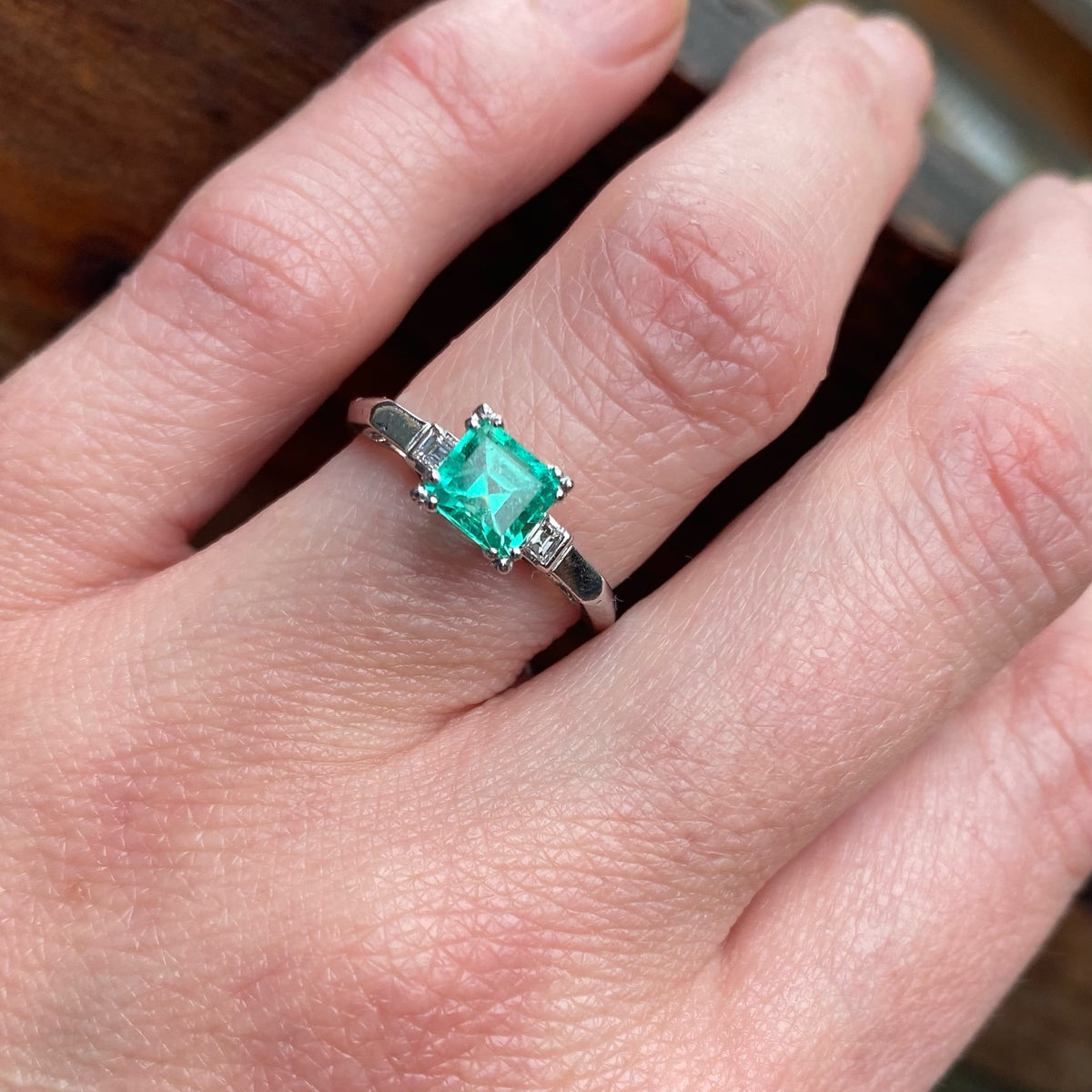 Vintage Emerald and Platinum Engagement Ring