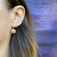 Filigree Hexagon Diamond Set Lever Back Earrings