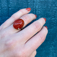 Carved Carnelian in Silver Forget Me Not Ring