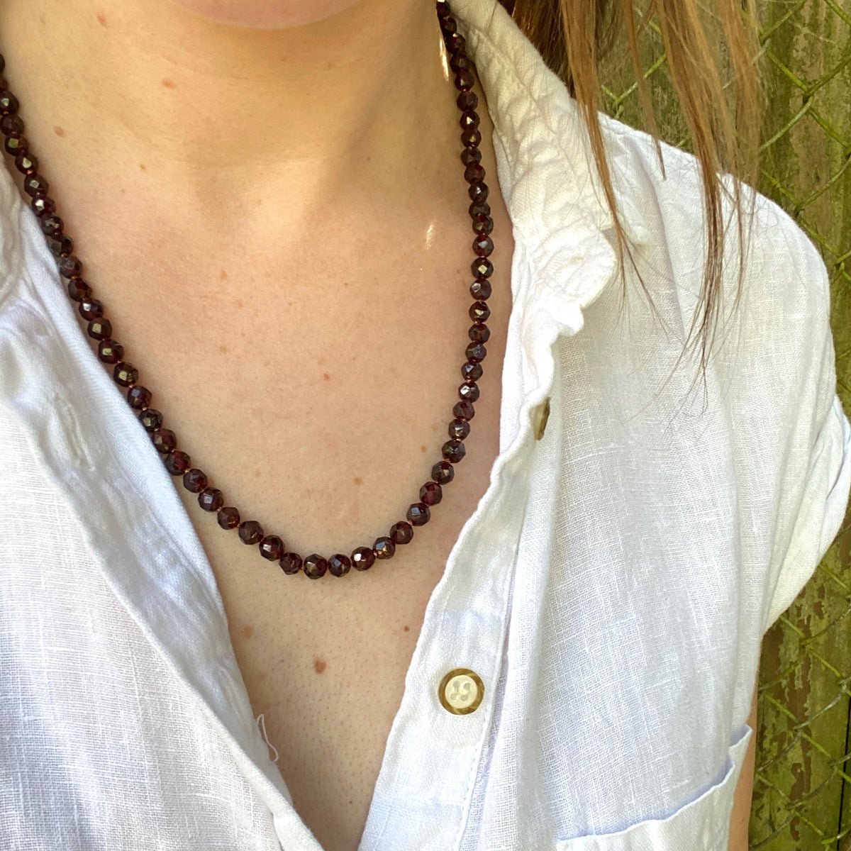 Pretty Strand of Hand Knotted Faceted Garnet Beads