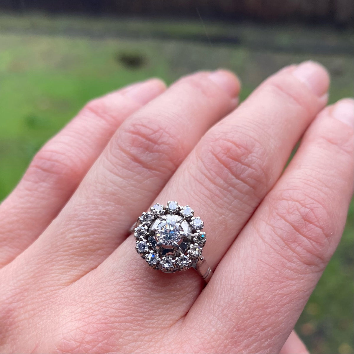 Vintage Platinum Halo Diamond Ring