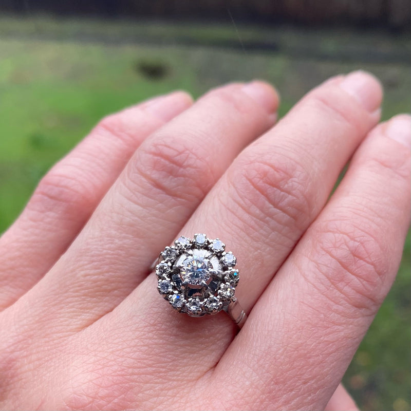 Vintage Platinum Halo Diamond Ring