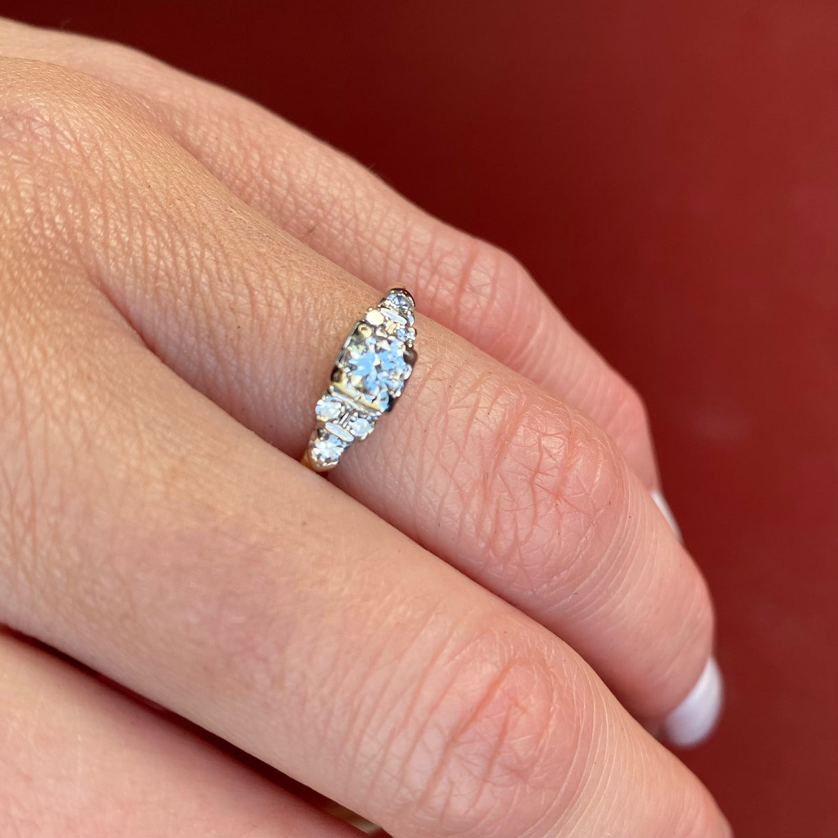 Mid Century Step-Side Diamond Engagement Ring