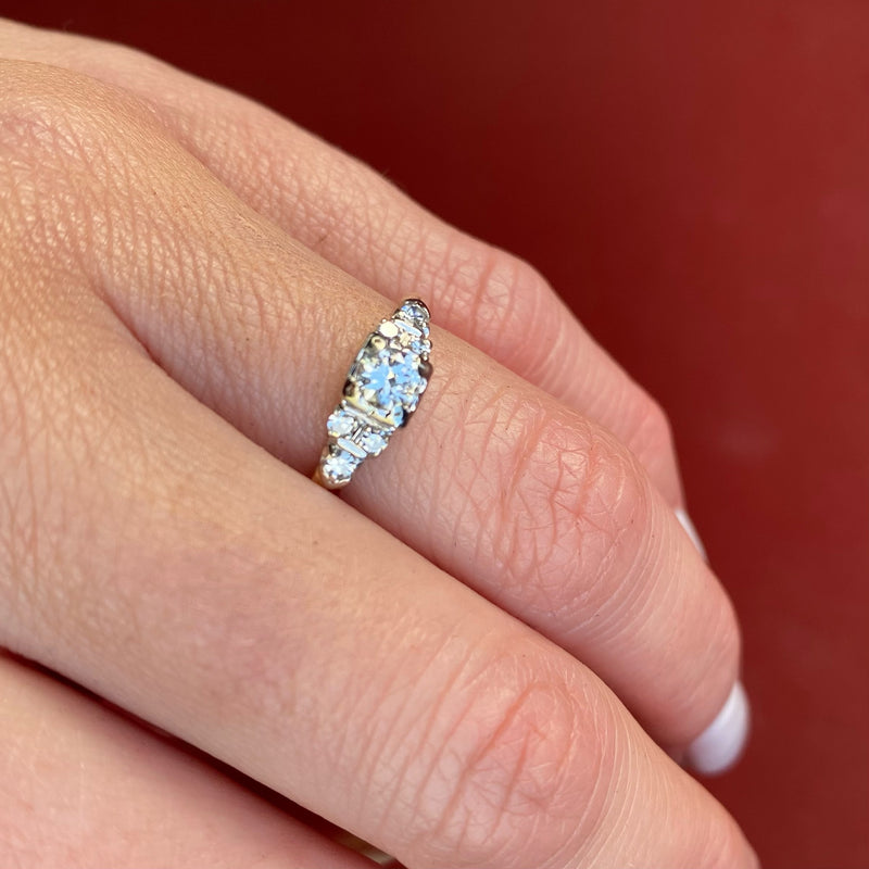 Mid Century Step-Side Diamond Engagement Ring
