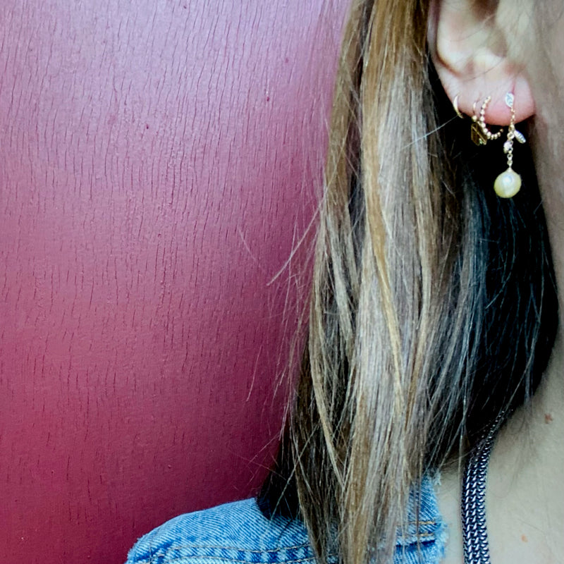 Dainty Diamond & Pearl Drop Earrings