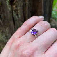 Deep Purple Amethyst in Engraved Victorian Band