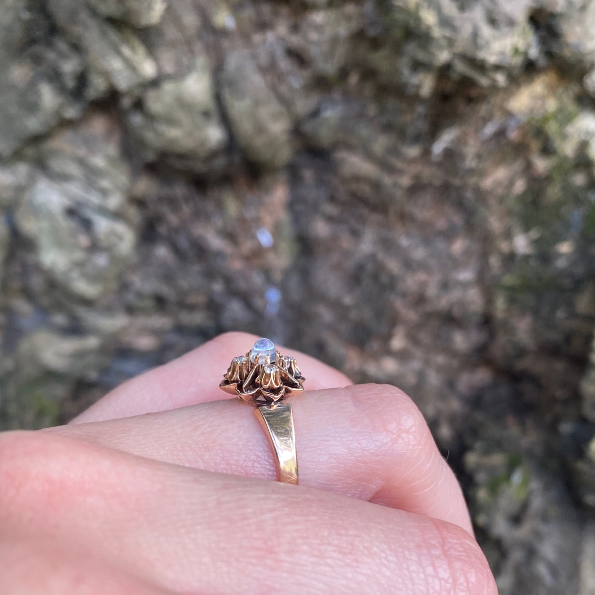 Compass Rose Ring with Moonstone and Diamonds