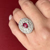 OEC Diamond Triple Halo Ruby Ring