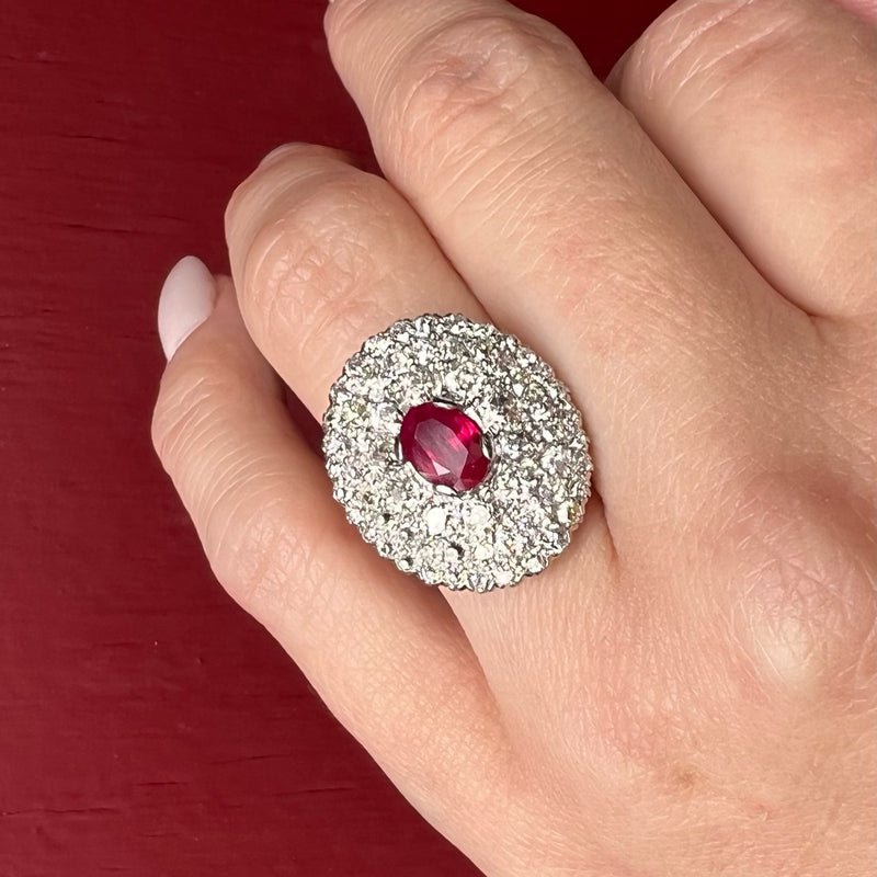 OEC Diamond Triple Halo Ruby Ring