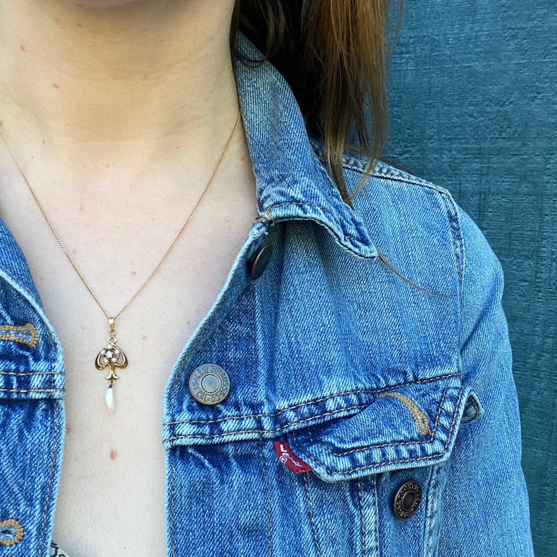 Sweet & Petite Edwardian Pearl and Diamond Pendant