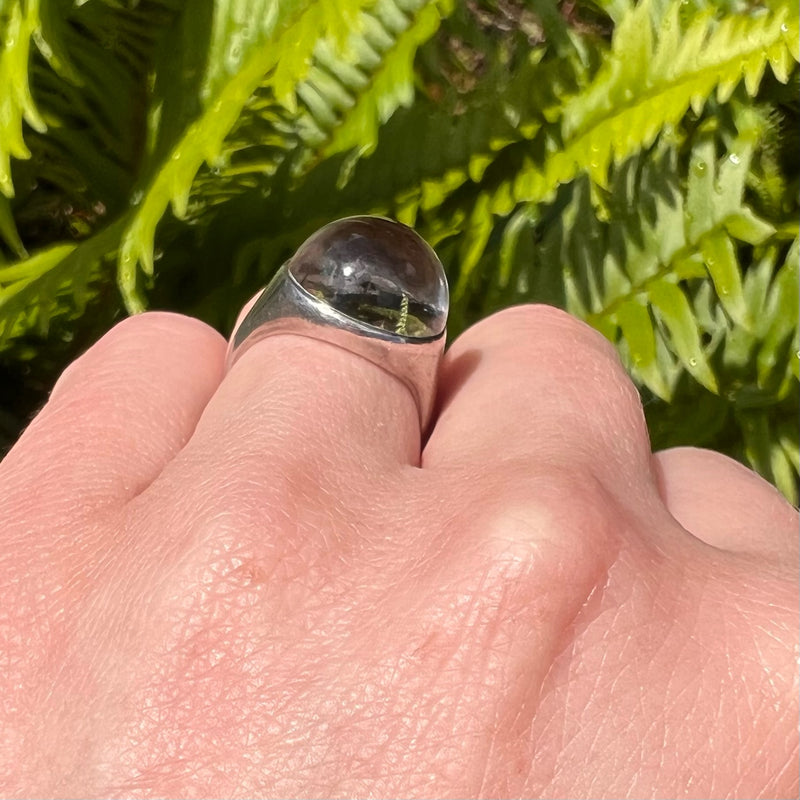 Crystal Ball in Deco Era Silver Ring