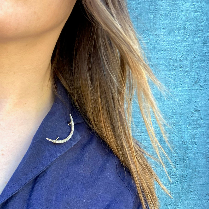 Silver Sliver of Waxing Moon Brooch with Pearls