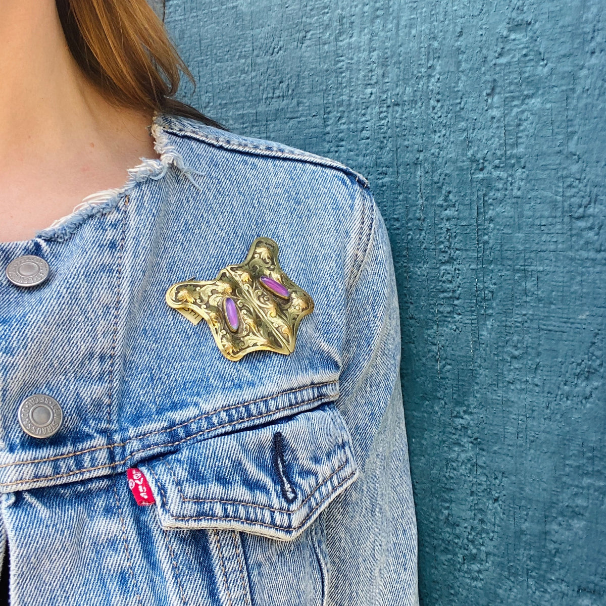 Fantastic Flora Brass & Glass Brooch