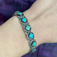 Slim Silver & Turquoise Cuff by Zuni Artist Cachini
