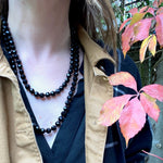 Long Victorian English Black Glass Bead Necklace