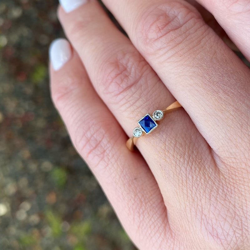 Scissor Cut Sapphire Platinum & 18ct Ring