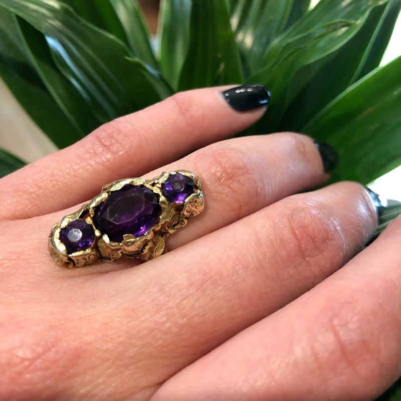 Among the Leaves a Walton and Co Amethyst and Green Gold Ring