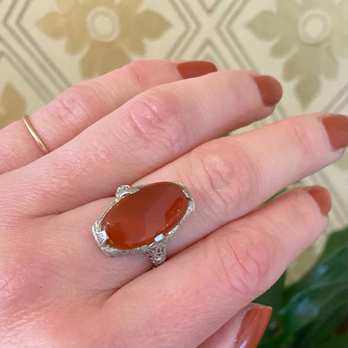 Glowing Carnelian in Ornate Filigree Ring