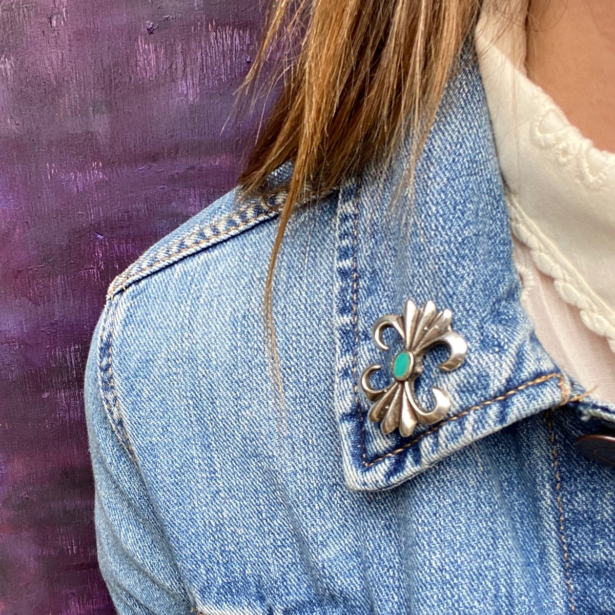 Small Sand Cast Sterling & Turquoise Pin