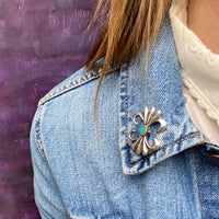 Small Sand Cast Sterling & Turquoise Pin