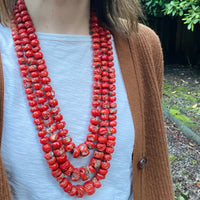 Three Strand Red Organic Bead Statement Necklace