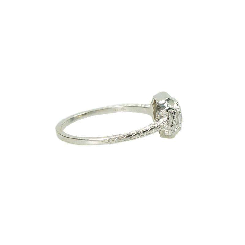 Stunning and Engraved Art Deco White Gold Engagement Ring