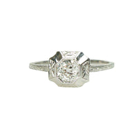 Stunning and Engraved Art Deco White Gold Engagement Ring